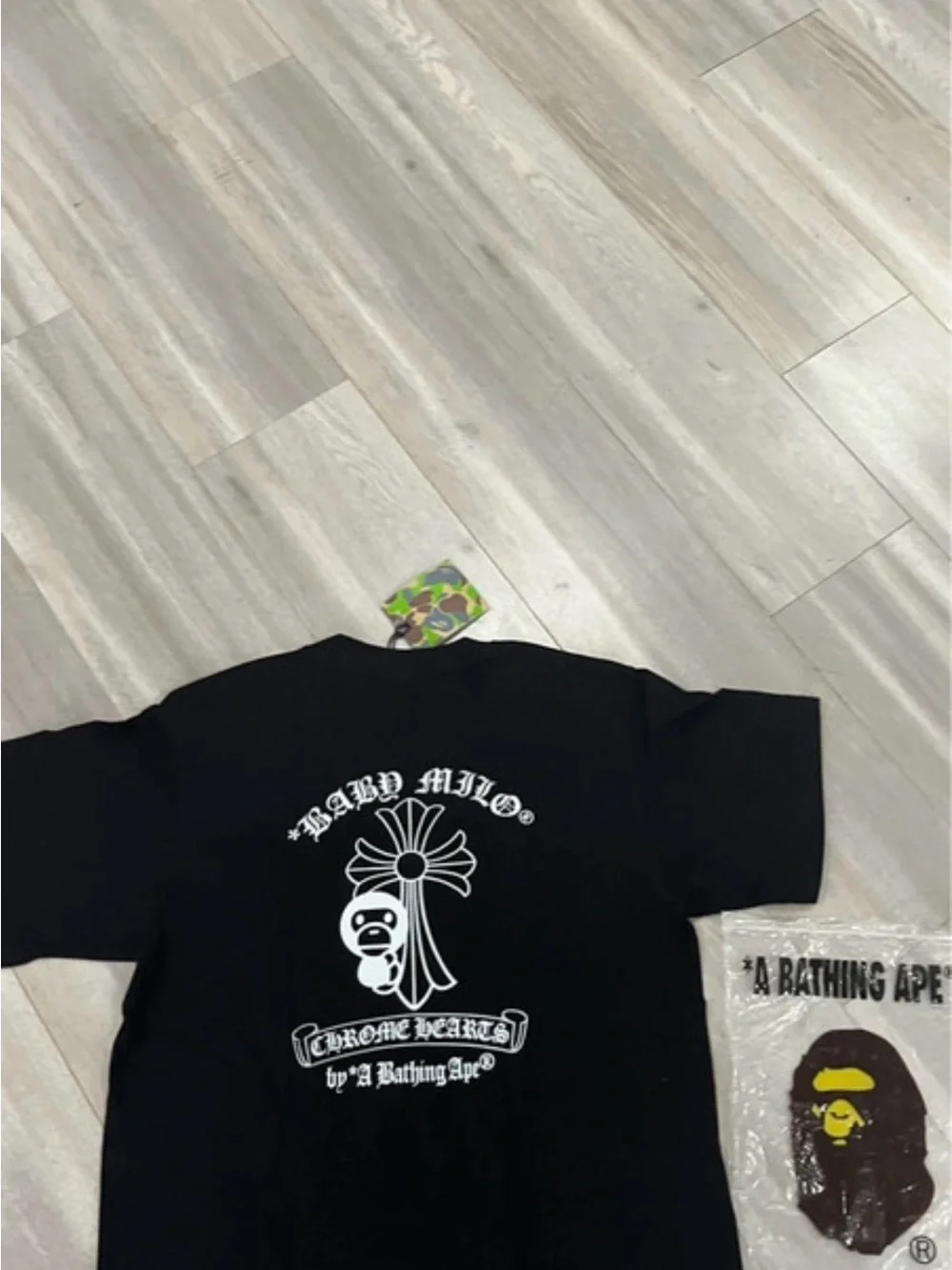 Bape Black Tee with White Ape Crest Graphic